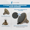 image:imageSparkPod High Pressure 3Function Rain Shower Head  Luxury Modern Look  375 Wide Angle Rainfall Showerhead  No Hassle Toolless 1Min Installation Polished Brass  Rainfall Shower Head